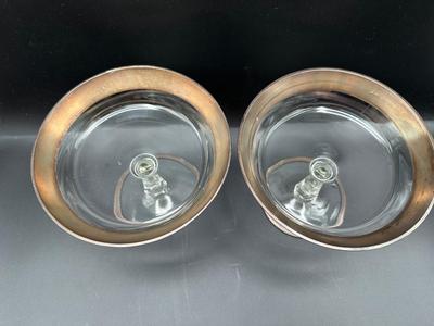 Pair of Vintage Glass Compotes with Silverplate Rims
