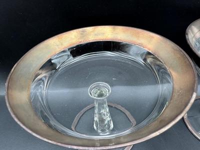Pair of Vintage Glass Compotes with Silverplate Rims