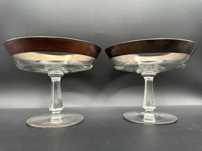 Pair of Vintage Glass Compotes with Silverplate Rims