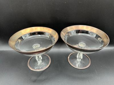 Pair of Vintage Glass Compotes with Silverplate Rims