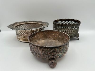 Set of 3 Vintage Silver-Plated Wine Coasters
