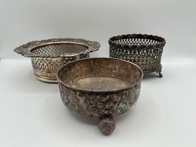 Set of 3 Vintage Silver-Plated Wine Coasters