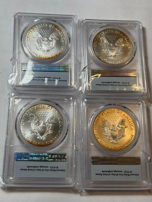 (4) PCGS CERTIFIED FIRST STRIKE 2016 MS70 VERY LIGHTLY TONED RIMS SILVER EAGLE DOLLARS 1-OUNCE 30TH ANNIVERSARY