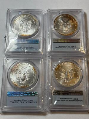 (4) PCGS CERTIFIED FIRST STRIKE 2016 MS70 VERY LIGHTLY TONED RIMS SILVER EAGLE DOLLARS 1-OUNCE 30TH ANNIVERSARY