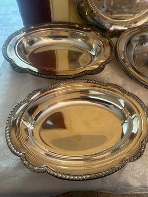 Assortment of Silver-Plated Serving Trays and Dishes
