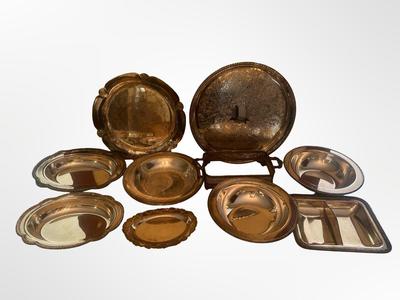 Assortment of Silver-Plated Serving Trays and Dishes