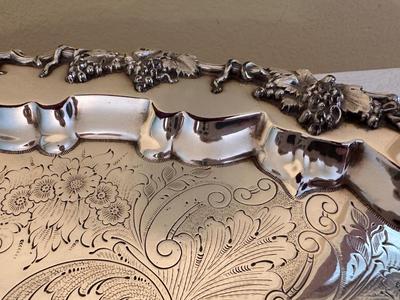 Ornate Silver-Plated Serving Tray with Handles
