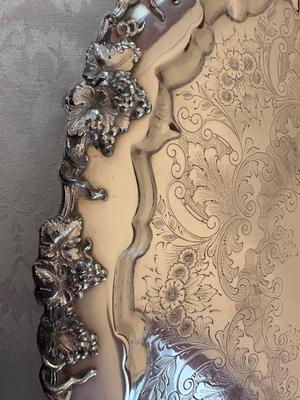 Ornate Silver-Plated Serving Tray with Handles