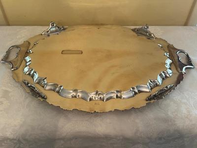 Ornate Silver-Plated Serving Tray with Handles
