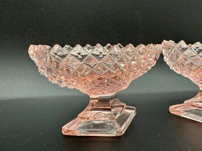 Pair of Vintage Pink Glass Footed Salt Dish