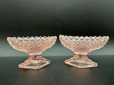 Pair of Vintage Pink Glass Footed Salt Dish