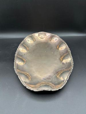 Mexican Sterling Silver Oval Serving Dish, Scalloped Edge