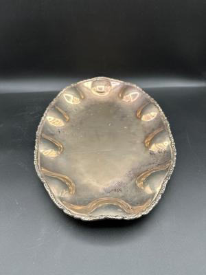 Mexican Sterling Silver Oval Serving Dish, Scalloped Edge