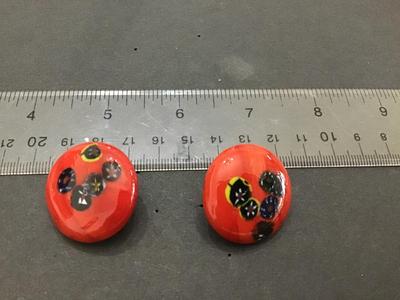 Millefiori Style Orange Glass Clip on Earrings