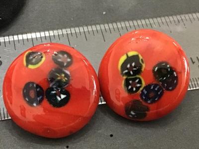 Millefiori Style Orange Glass Clip on Earrings