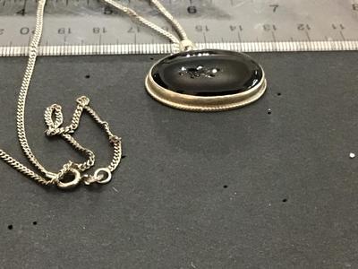 Large Onyx Pendant and Chain 925 Tested