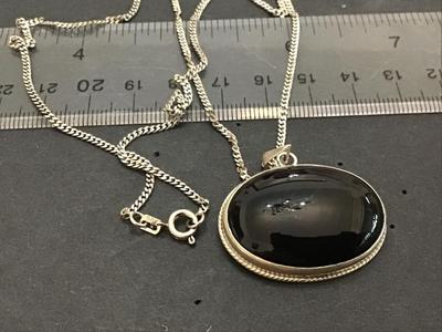 Large Onyx Pendant and Chain 925 Tested