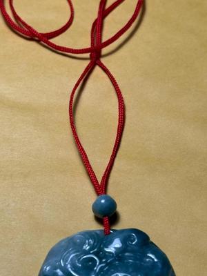Vintage Large Carved Jade/Jadeite Dragon Pendant on a Red Rope Cord as Pictured.