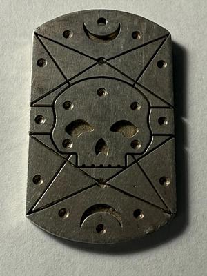 Vintage UNTIL DEATH INC Sterling Silver Skull Dog Tag 23.2 Dwt/1.15 Ounces in Good Preowned Condition. Needs a Silver Loop or Bail.