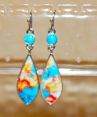 Very Colorful Long Pear-Shaped & Blue Globe Earrings Set (1½" x ¾")