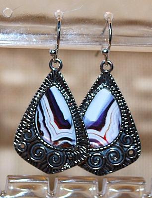 Acrylic Blues and White Dangle Triangles Earrings Set (1") on a Wire Hook Style Clasp