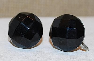 Vintage-Style BLACK Beveled Plastic Earrings (¾" Circ.) on a Screw-On Clasp
