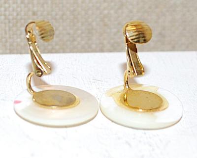 WHITE "Mother-of-Pearl" Style Earrings (¾" Circ.) on a Hinged Snap Clasp