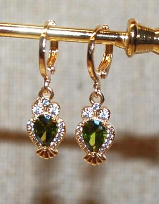 Pear Shaped Deep Green Stone Earrings Set (½" x ¼") with a Huggie Clasp