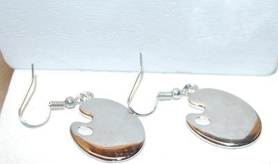 Artist Palette Style Earrings (1" x ¾") with Hook Clasp and Silver Tone Base