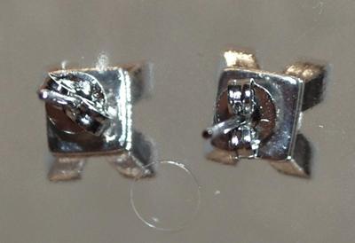 4 Squared Corners with Clear Cushion Cut Center Stone Post Earrings Set ¼" x ¼"