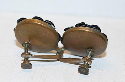VINTAGE 1940's Hand Made Button Style Earrings (½" Diam.) with Screw Style Clasp