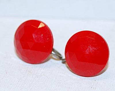 VINTAGE 1938 RED Button Style Earrings (½" Diam.) with Screw Style Clasp