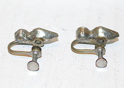 VINTAGE 1930-1940's Silver Colored Earrings with a Pear & Round Stones Set with a Screw Style Clasp