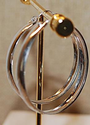 VINTAGE 1950-1960's Swag Silver Colored Earrings (1½" Diam.) with a Huggie Clasp