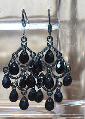 Vintage Black Pear Dangle Beads Earrings Set (1¼") with a Wire Hook Clasp