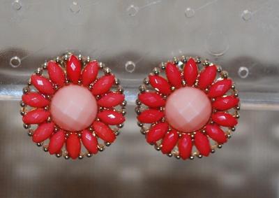 Vintage Red & Pink Round Earrings Set (Circ. ¾") with a Stud Style Clasp