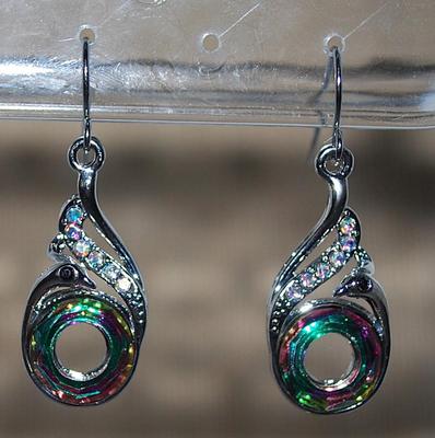 Round IRIDESCENT Dangle EARRINGS (¾" L) with Vertical Stoned Flair and Wire Hook Clasp