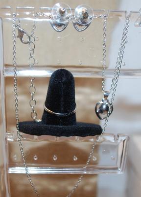 Red/Silver JEWELRY SET Includes Earrings (½") with Post Ends; ADJUSTABLE Size 7 Ring & PENDANT (½" ) on a Silver Tone...