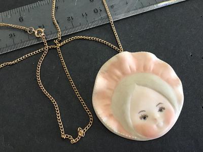Unique Porcelain Face Necklace Vintage