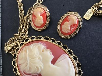1928 Cameo Necklace and Clip on Earrings