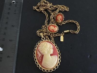 1928 Cameo Necklace and Clip on Earrings