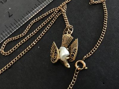 Antique Peace Dove Genuine Pearl Gold Filled Necklace