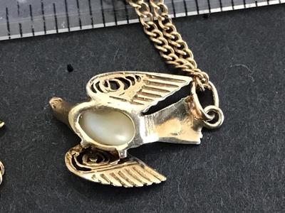 Antique Peace Dove Genuine Pearl Gold Filled Necklace