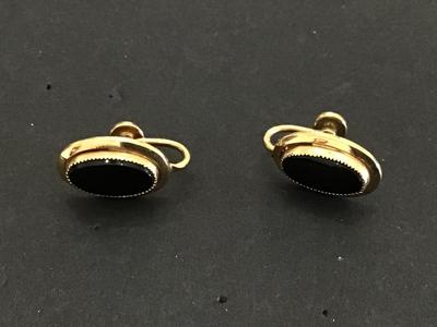 Beautiful Vintage Gold Filled Screw backs With Black Stones