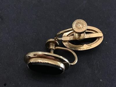 Beautiful Vintage Gold Filled Screw backs With Black Stones