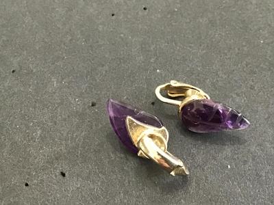 Carved Polished Amethyst Earrings