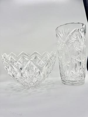 Vintage MCM Crystal Bowl & Vase