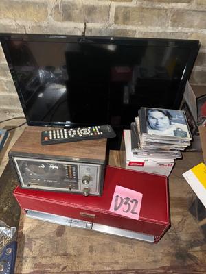 D32-small TV, radio, CDs, and CD case