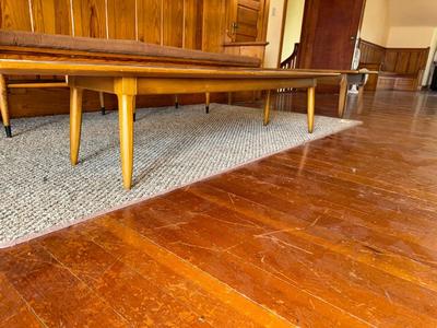 Sale Photo Thumbnail #17: T12-MCM Coffee table

75 inches long
17 inches wide
13 and three-quarter inches tall