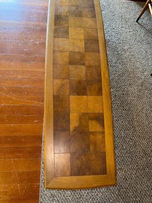 Sale Photo Thumbnail #22: T12-MCM Coffee table

75 inches long
17 inches wide
13 and three-quarter inches tall